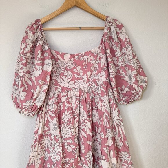 By Together Vintage Look Romantic Floral Puff Sleeve Soft Pink Dress Size M - Picture 3 of 11